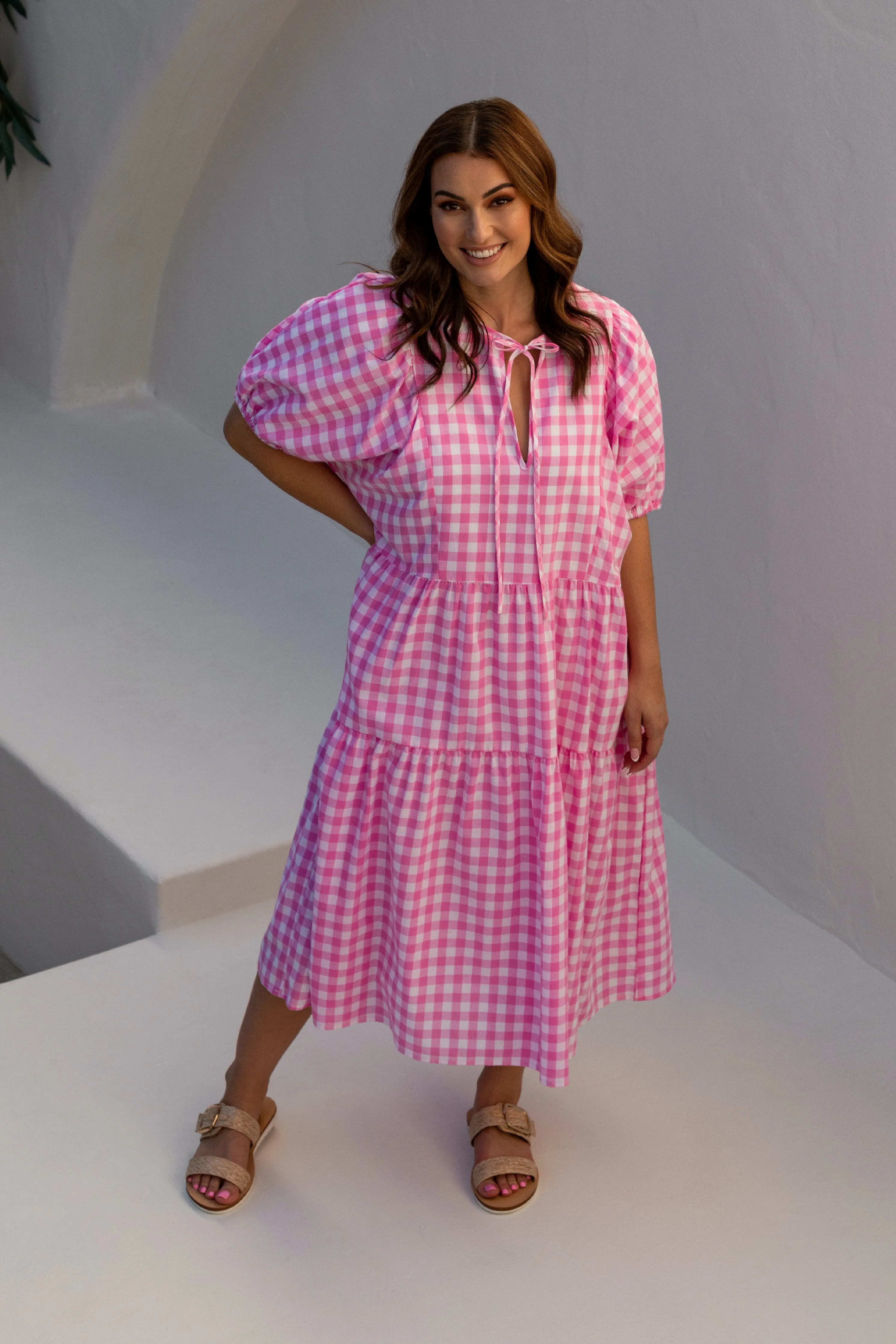 FINAL SALE Roamer Midi Dress in Blush Gingham