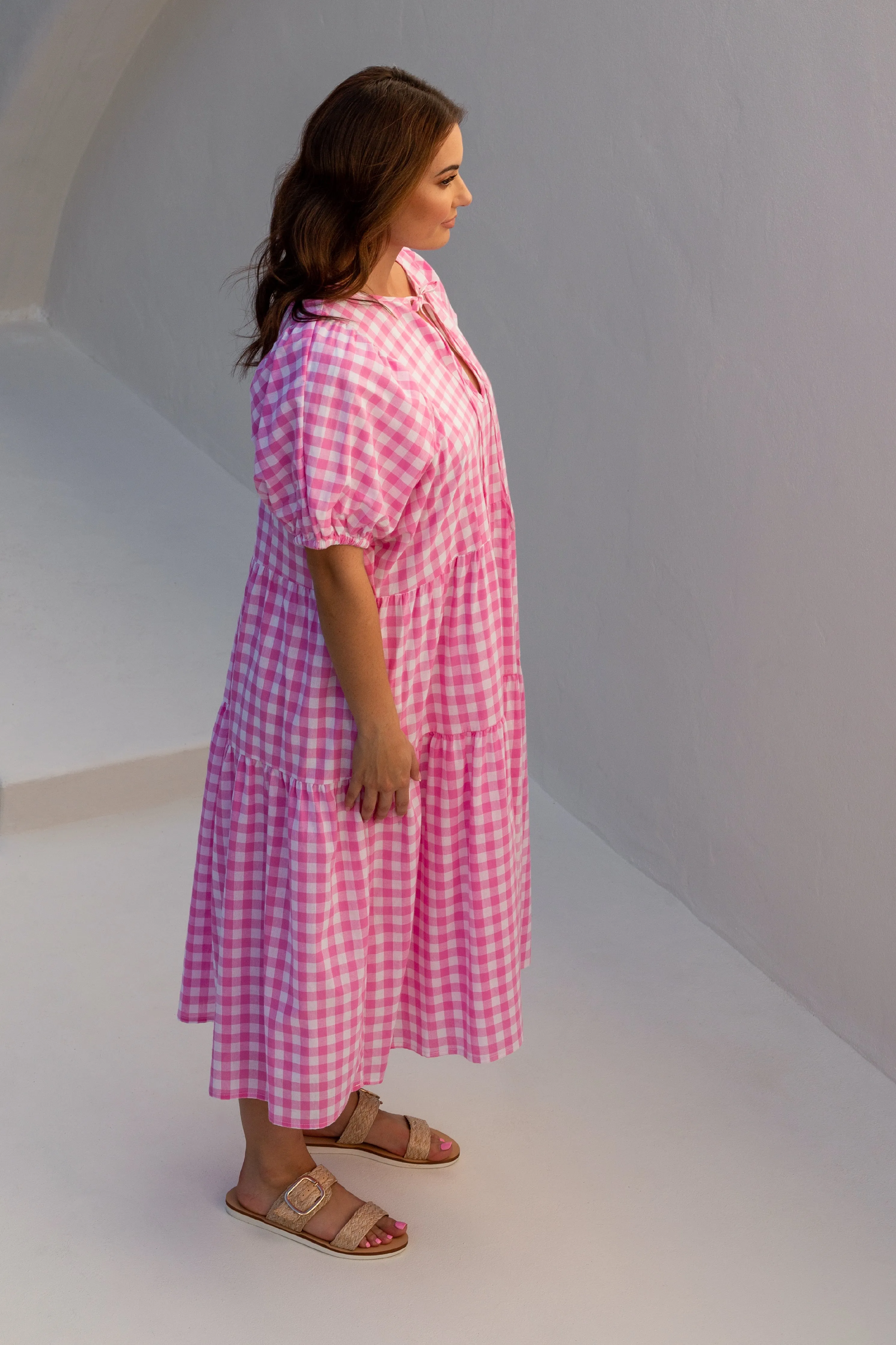 FINAL SALE Roamer Midi Dress in Blush Gingham