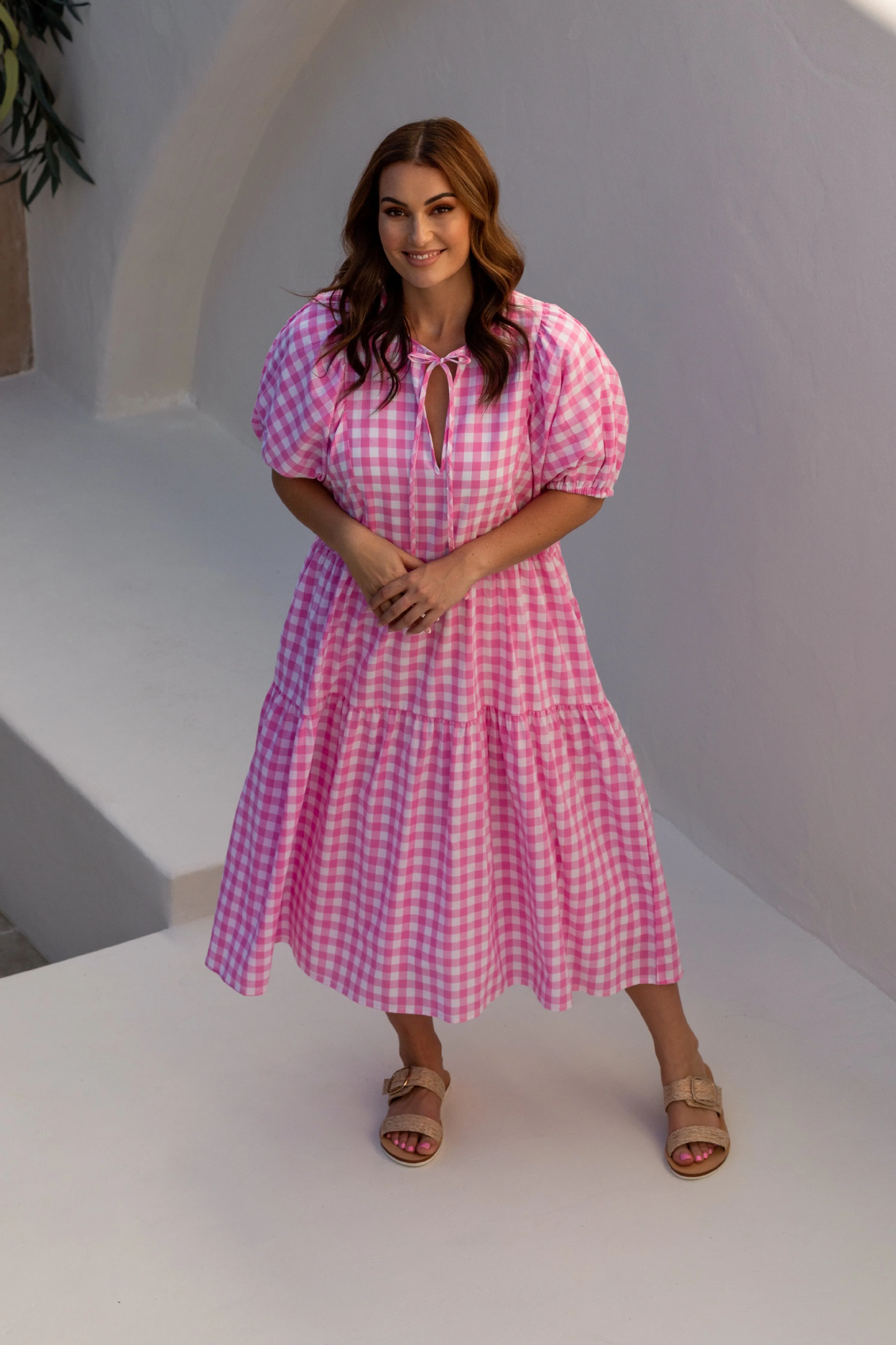 FINAL SALE Roamer Midi Dress in Blush Gingham