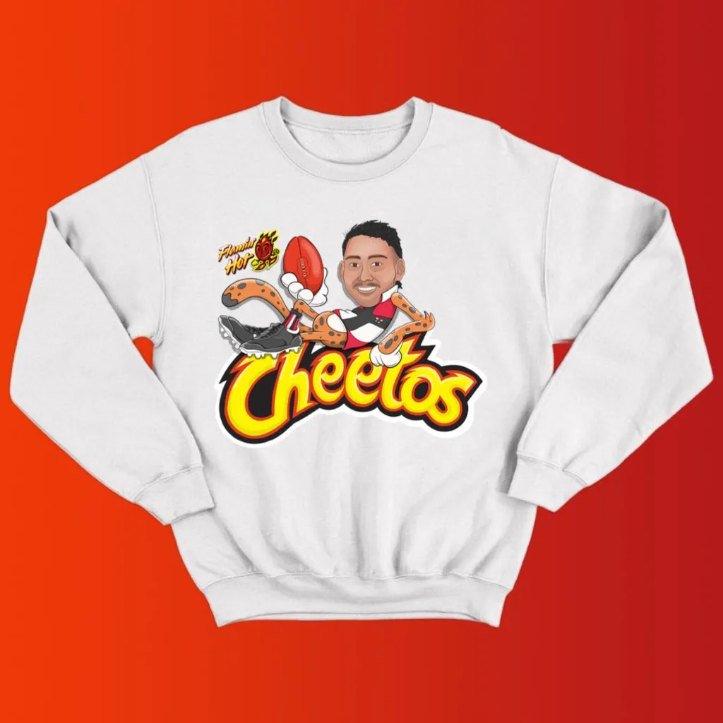 FLAMIN’ CHEETO: WHITE JUMPER - FRONT ONLY