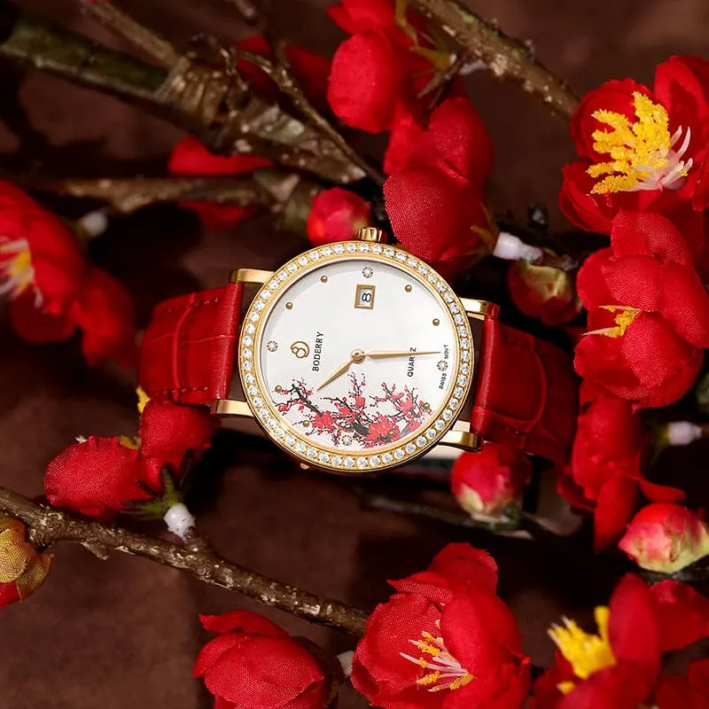 FLOWER - Swiss Quartz Movement Watch | Silver & Plum Blossom