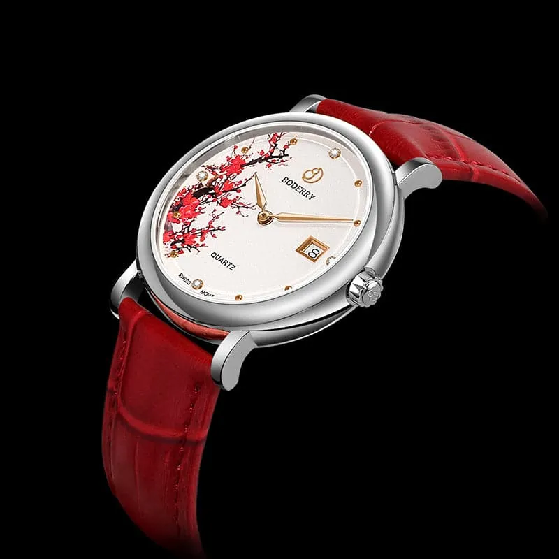 FLOWER - Swiss Quartz Movement Watch | Silver & Plum Blossom