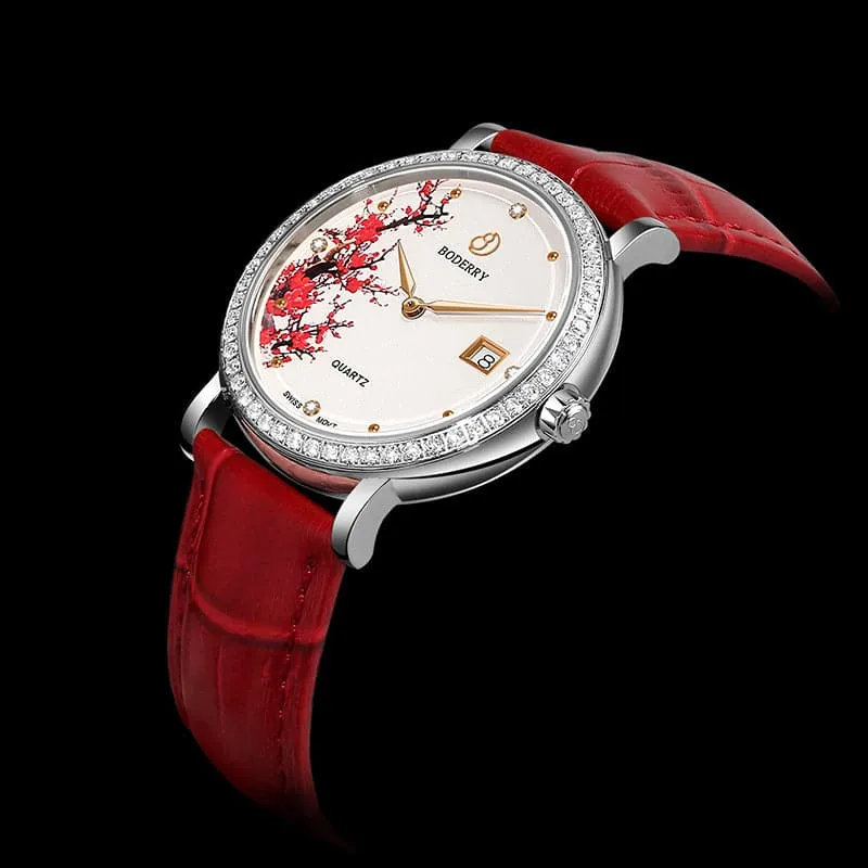 FLOWER - Swiss Quartz Movement Watch | Silver & Plum Blossom