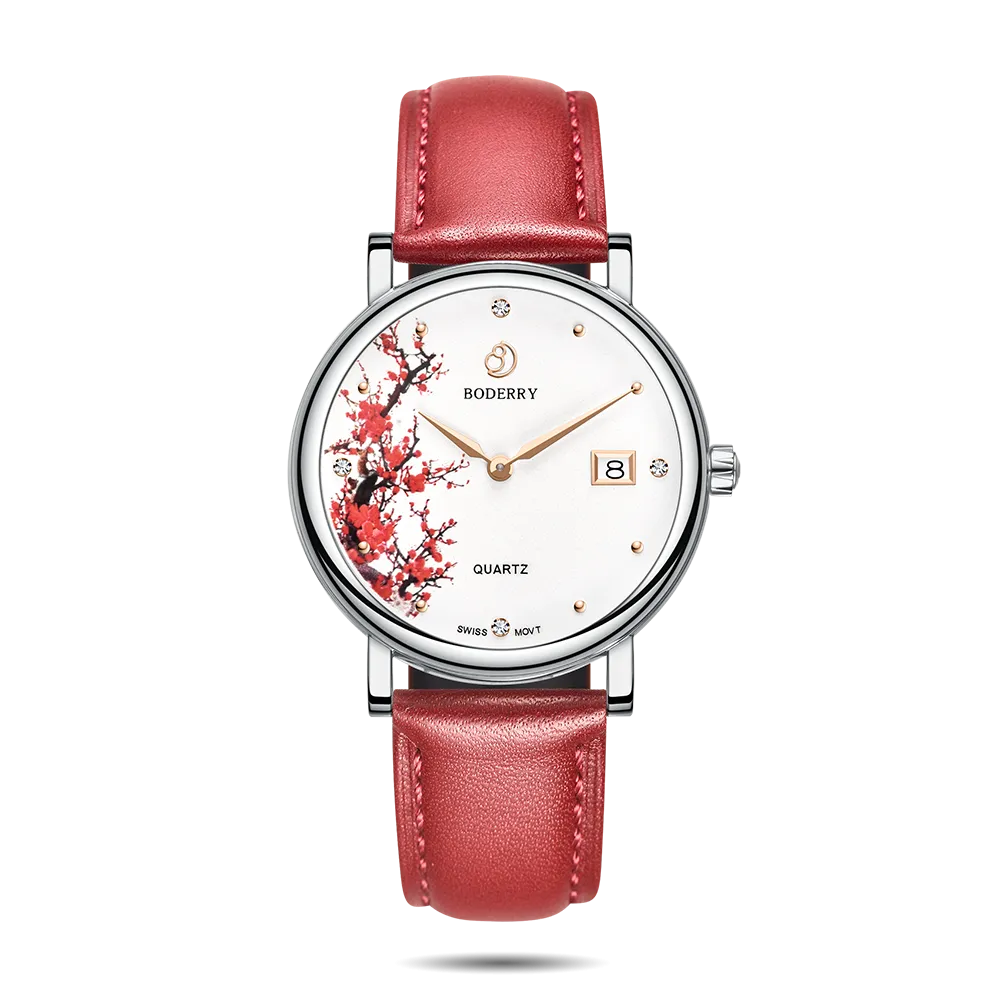 FLOWER - Swiss Quartz Movement Watch | Silver & Plum Blossom