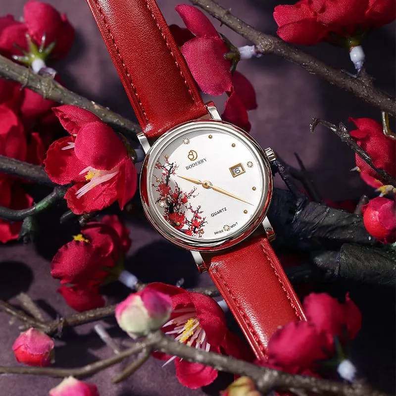 FLOWER - Swiss Quartz Movement Watch | Silver & Plum Blossom