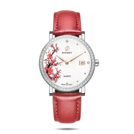 FLOWER - Swiss Quartz Movement Watch | Silver & Plum Blossom