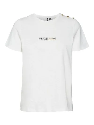 Gita White Cloud Button Detailed T-Shirt