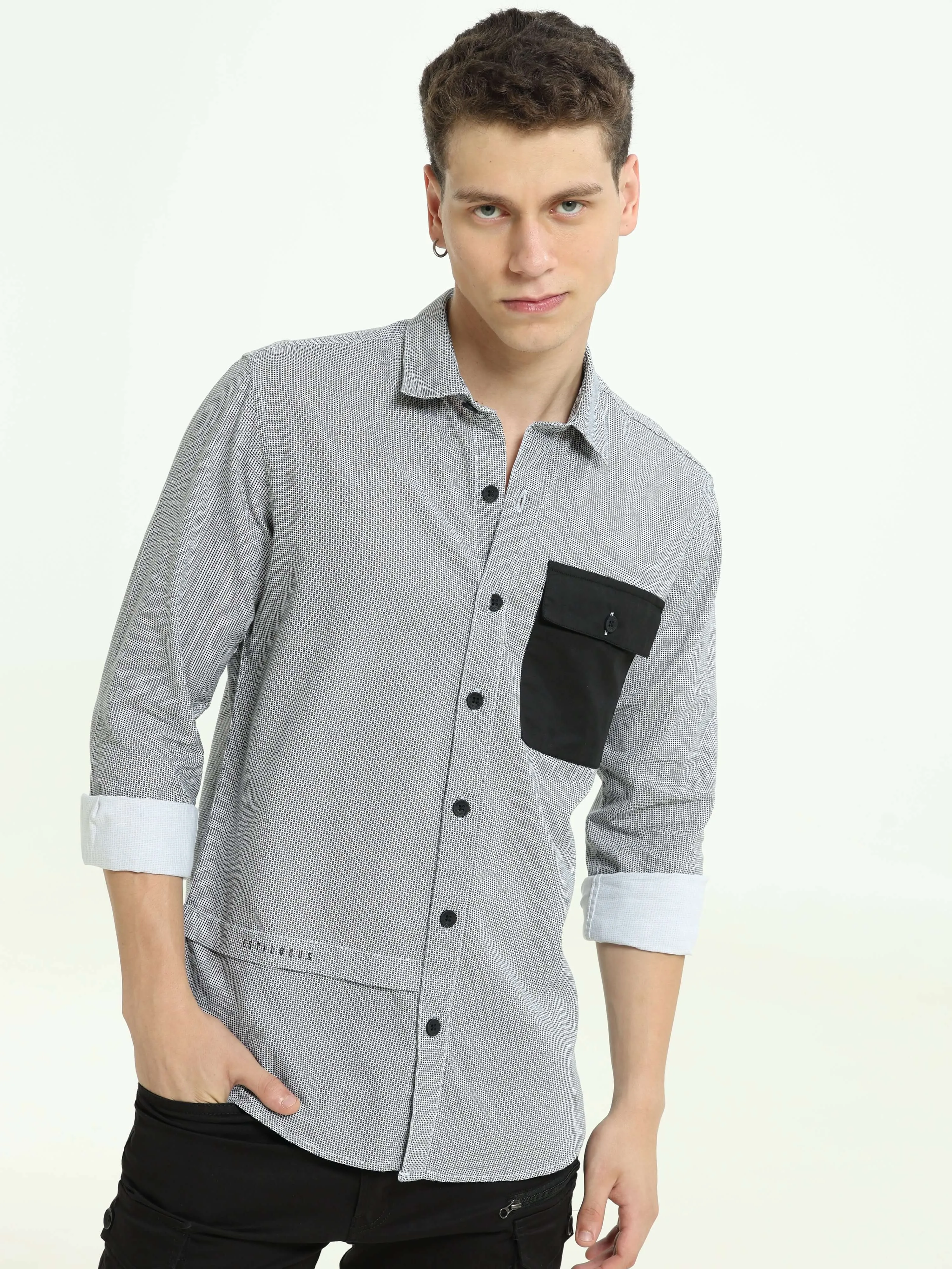 Grey contrast patch solid shirt