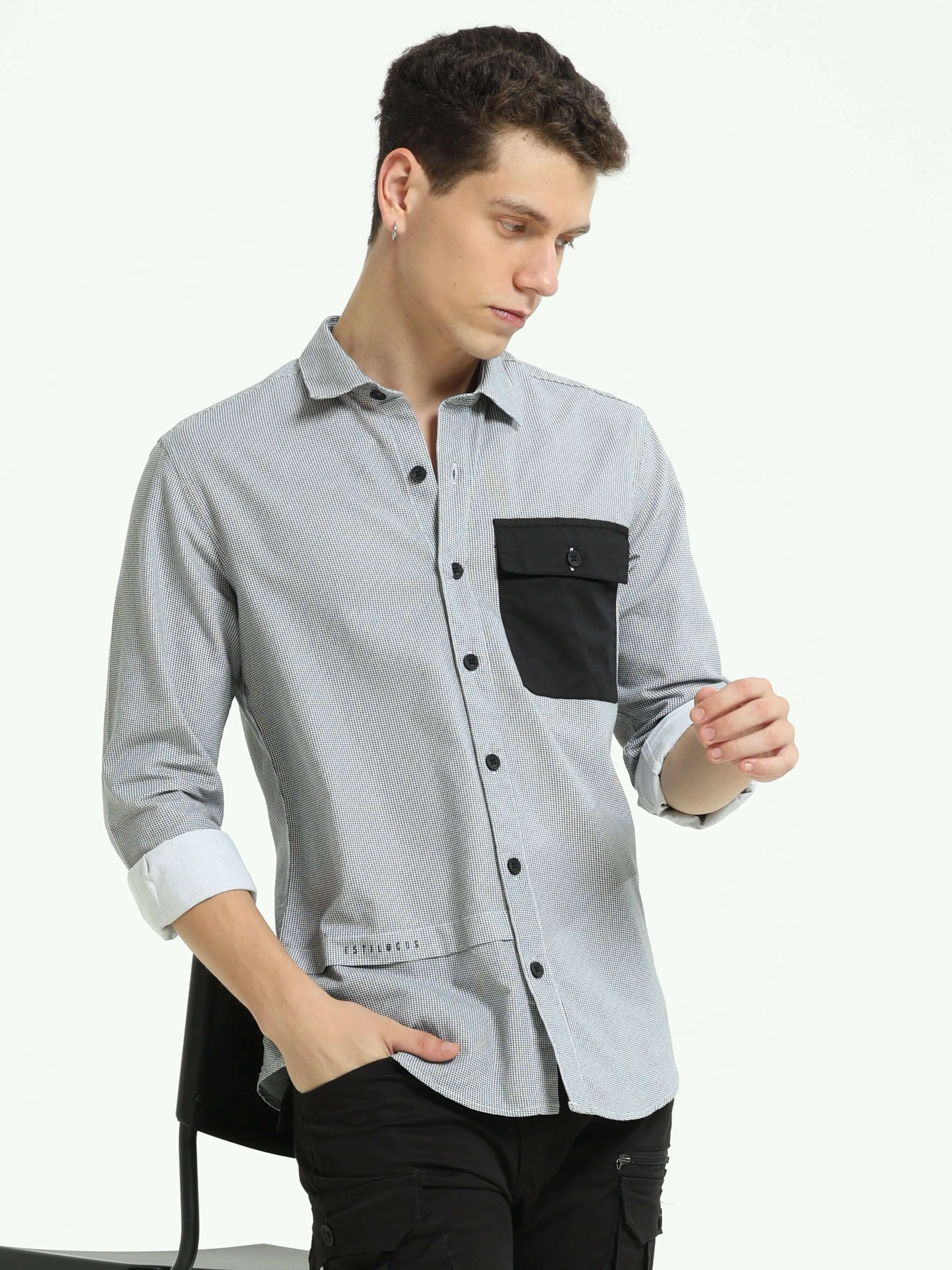 Grey contrast patch solid shirt