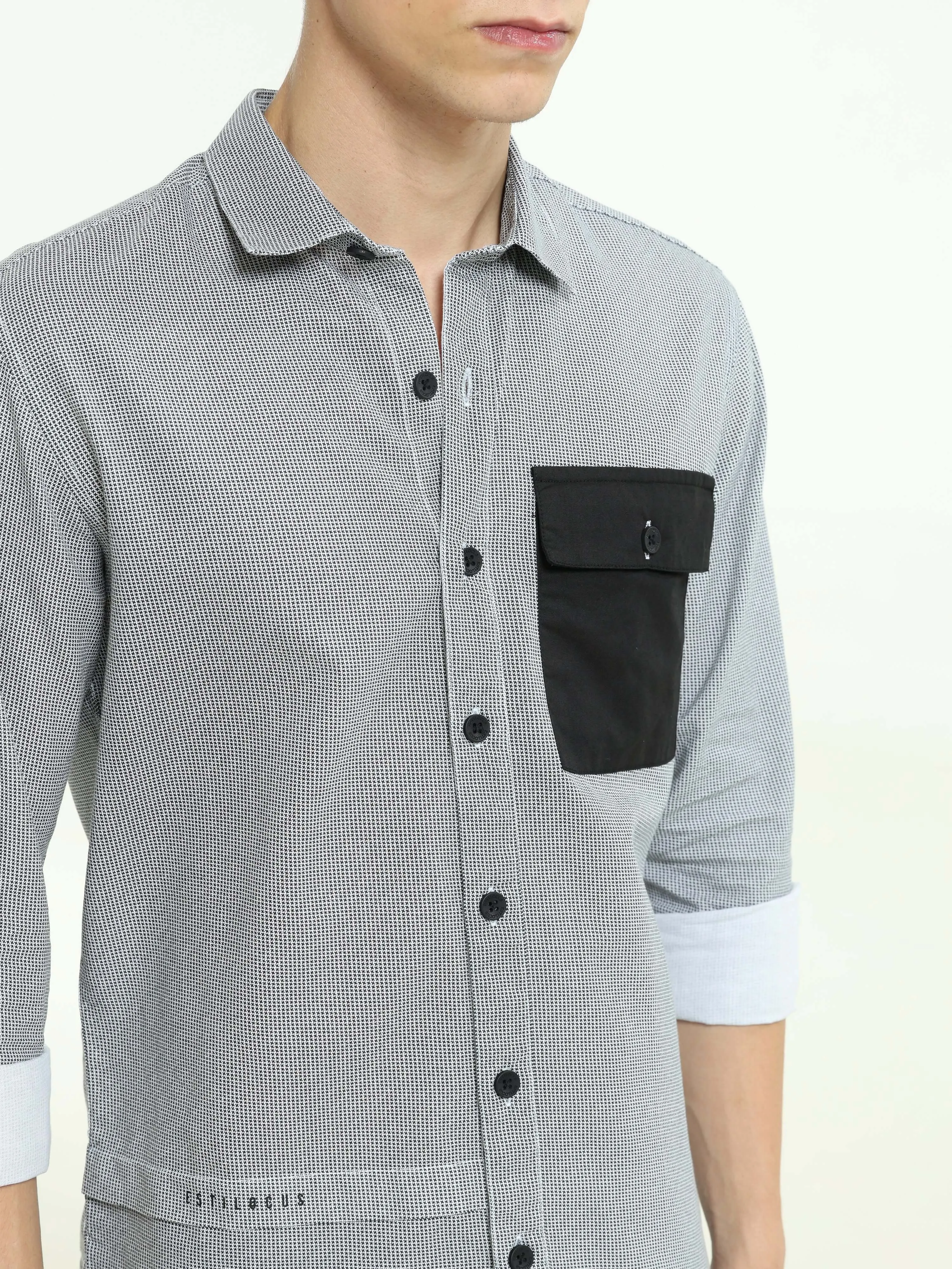 Grey contrast patch solid shirt