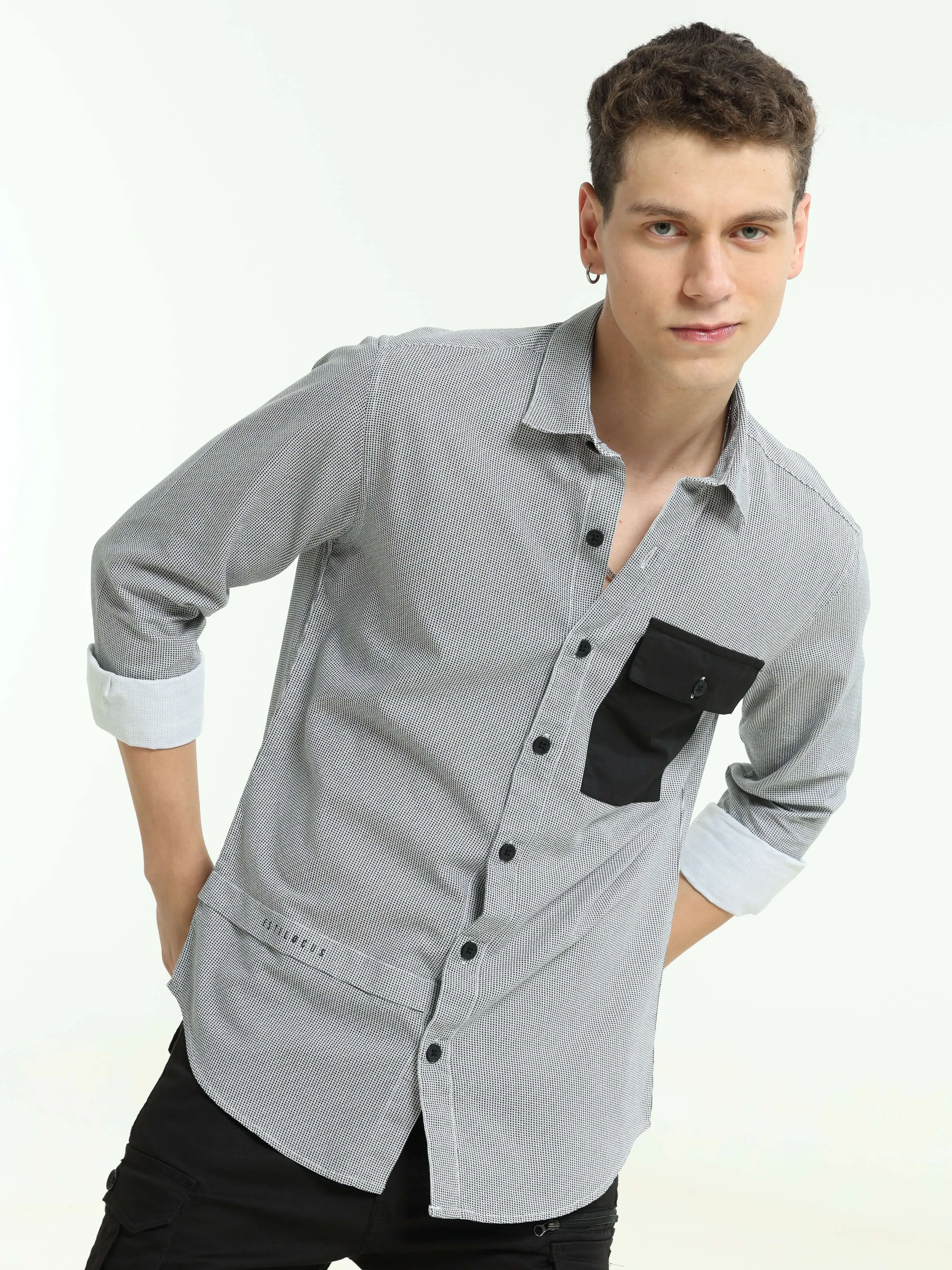 Grey contrast patch solid shirt