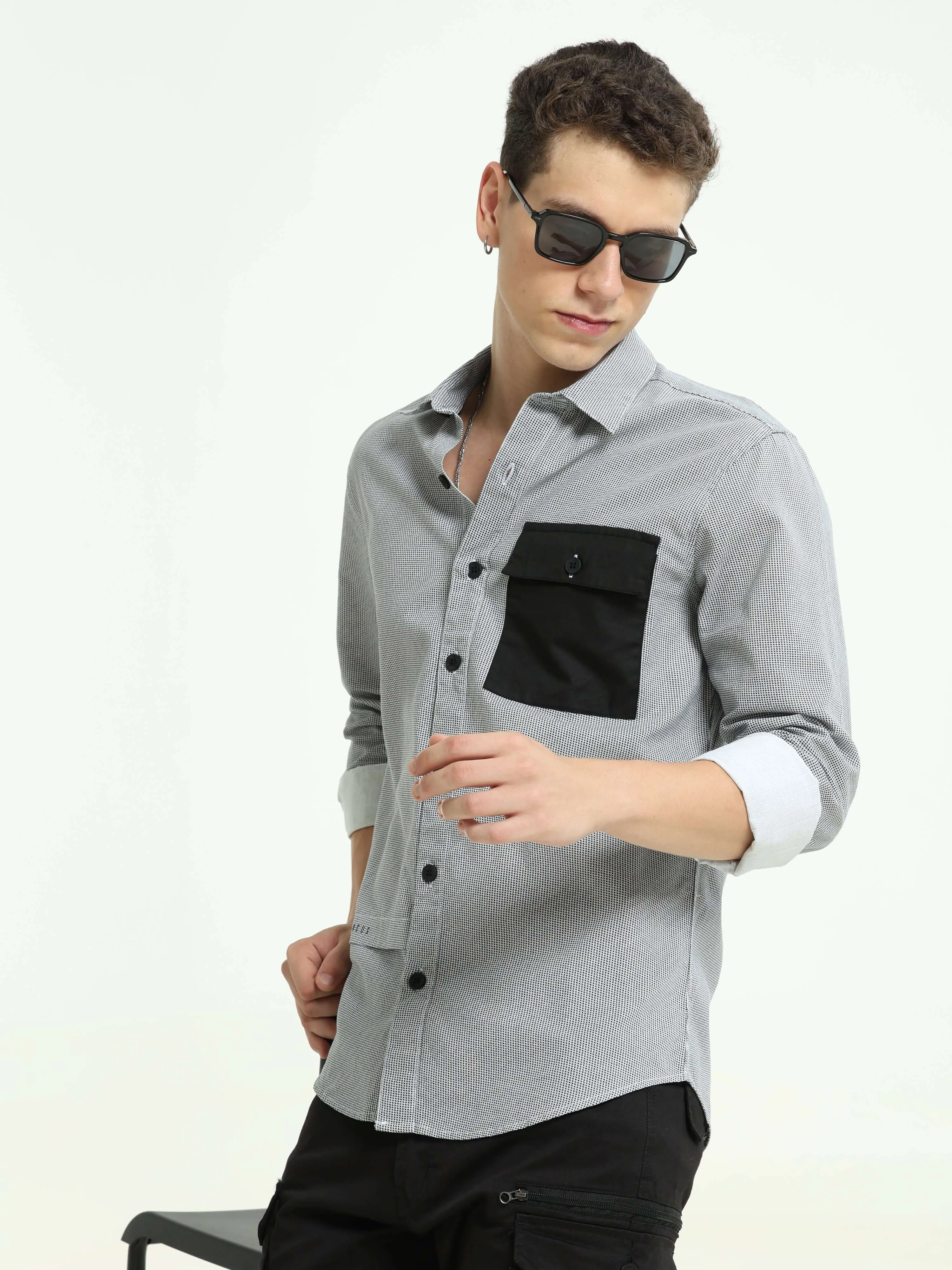 Grey contrast patch solid shirt