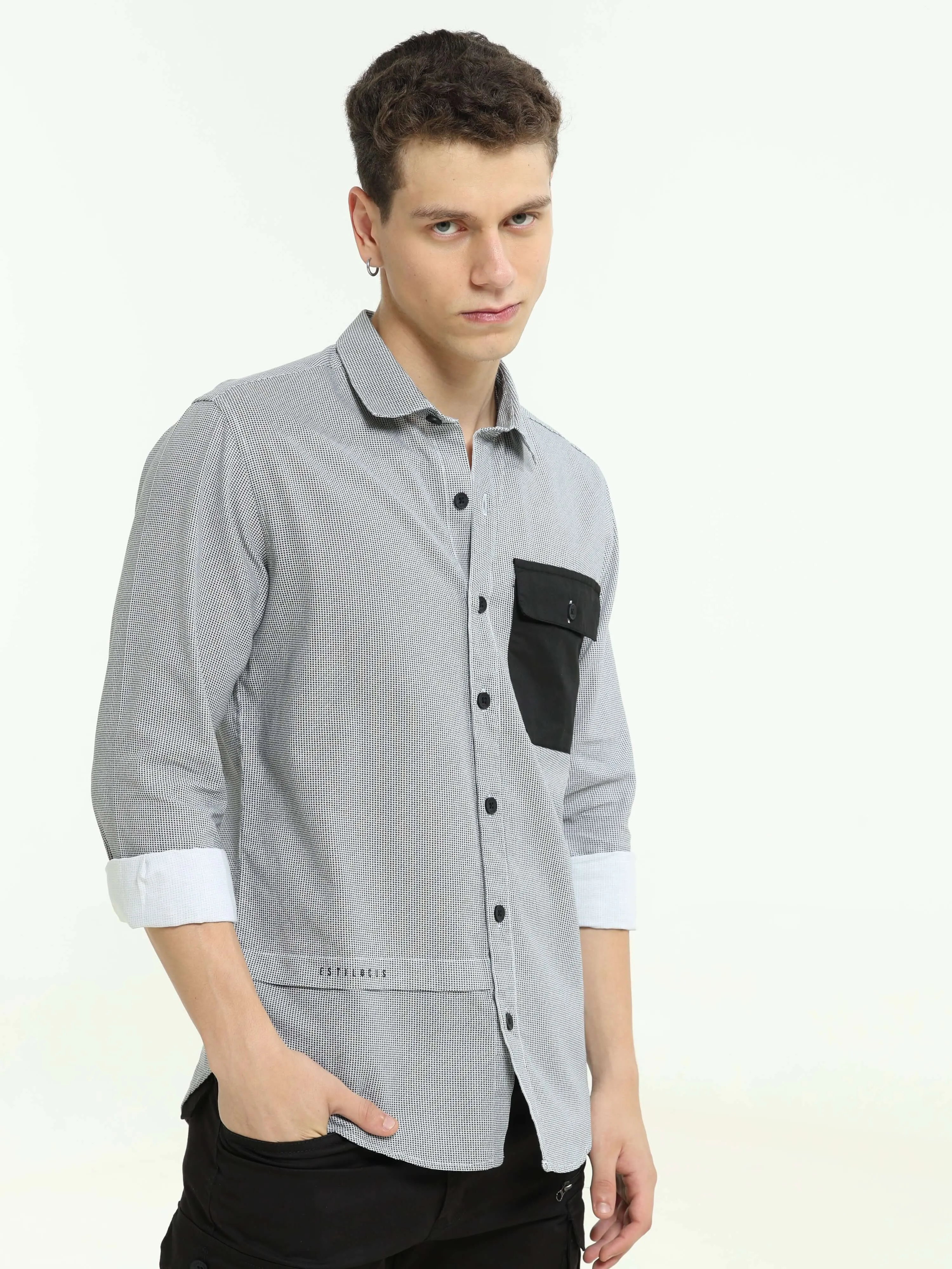 Grey contrast patch solid shirt