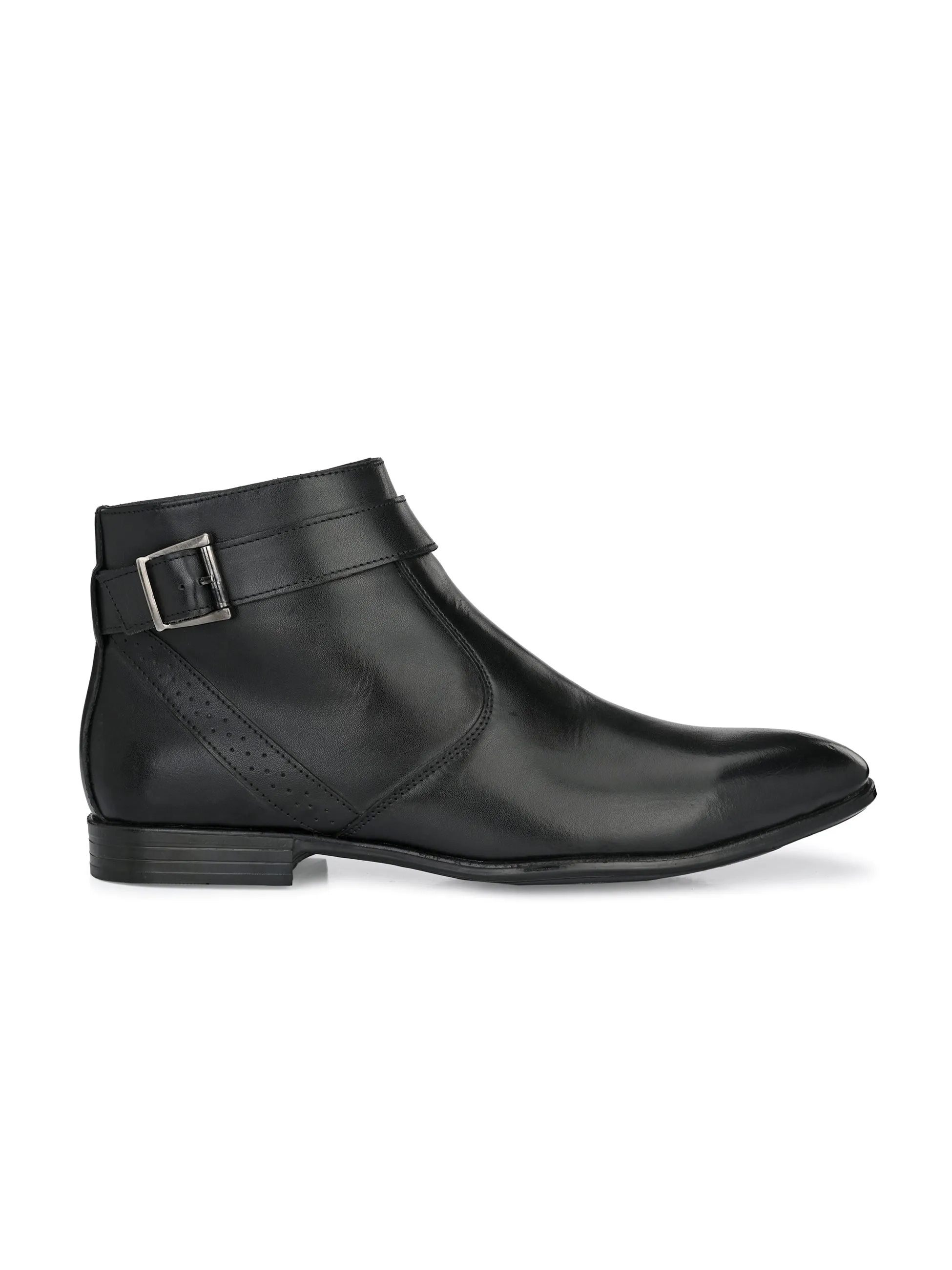 Hitz Men's Black Leather Ankle Boot Shoes with Zip Closure