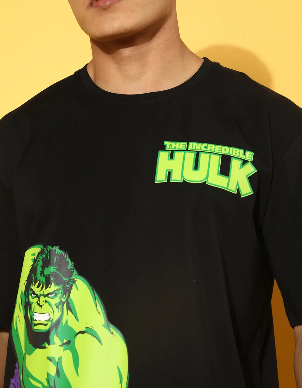 Hulk Black Oversized Front Graphic Printed Tshirt