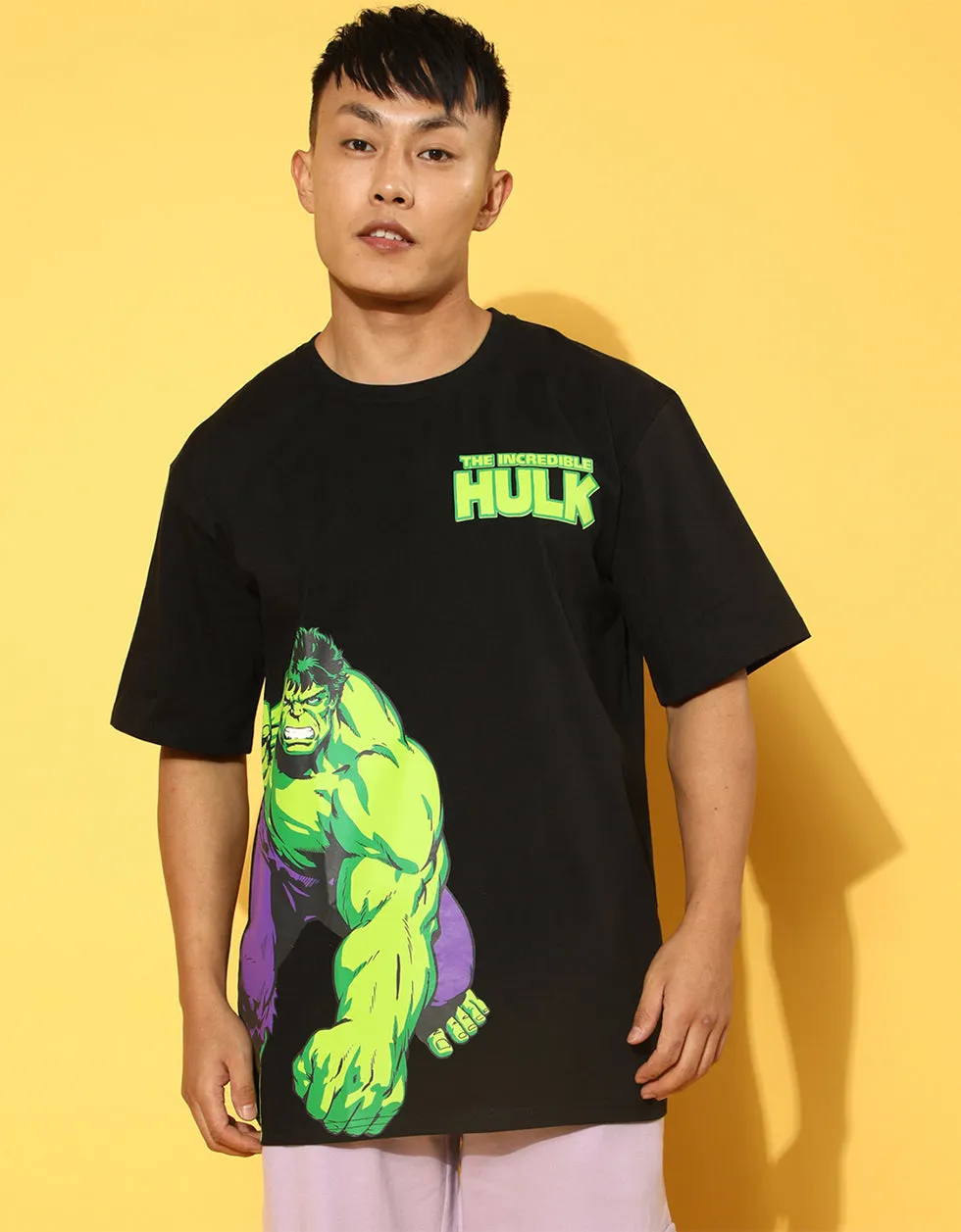 Hulk Black Oversized Front Graphic Printed Tshirt