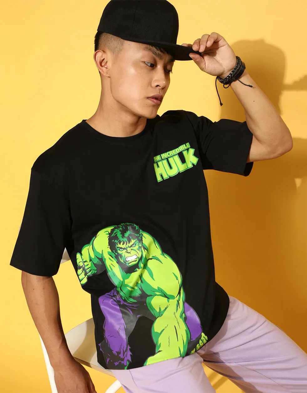 Hulk Black Oversized Front Graphic Printed Tshirt