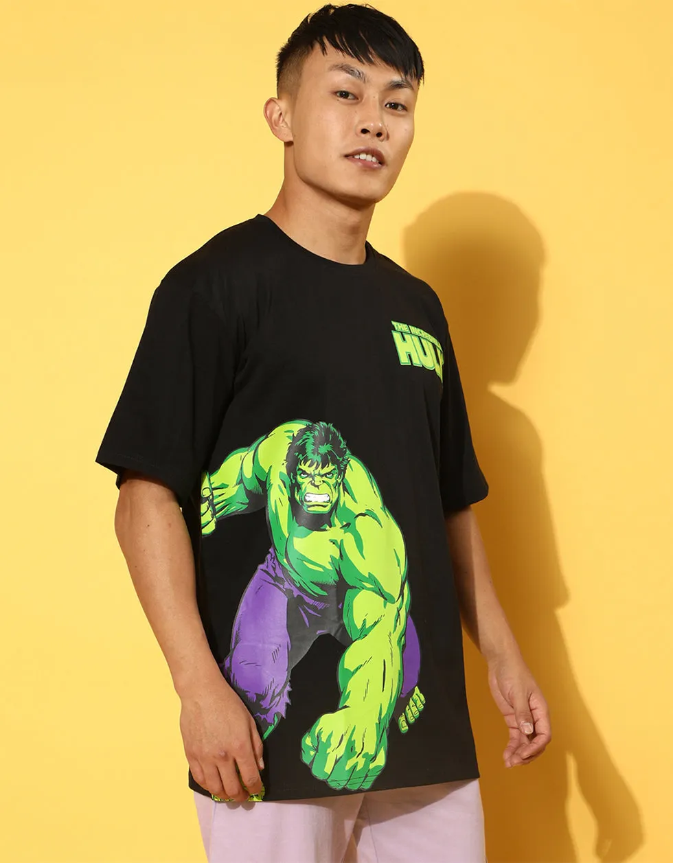 Hulk Black Oversized Front Graphic Printed Tshirt