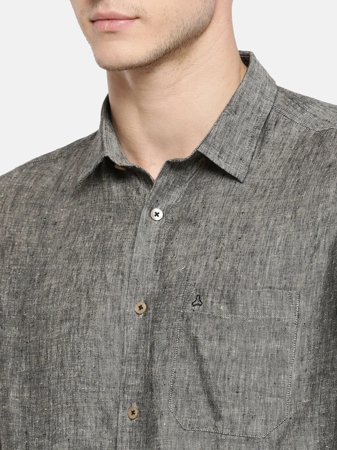 JDC Casual Solid Linen Shirt-Black