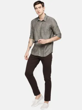 JDC Casual Solid Linen Shirt-Black