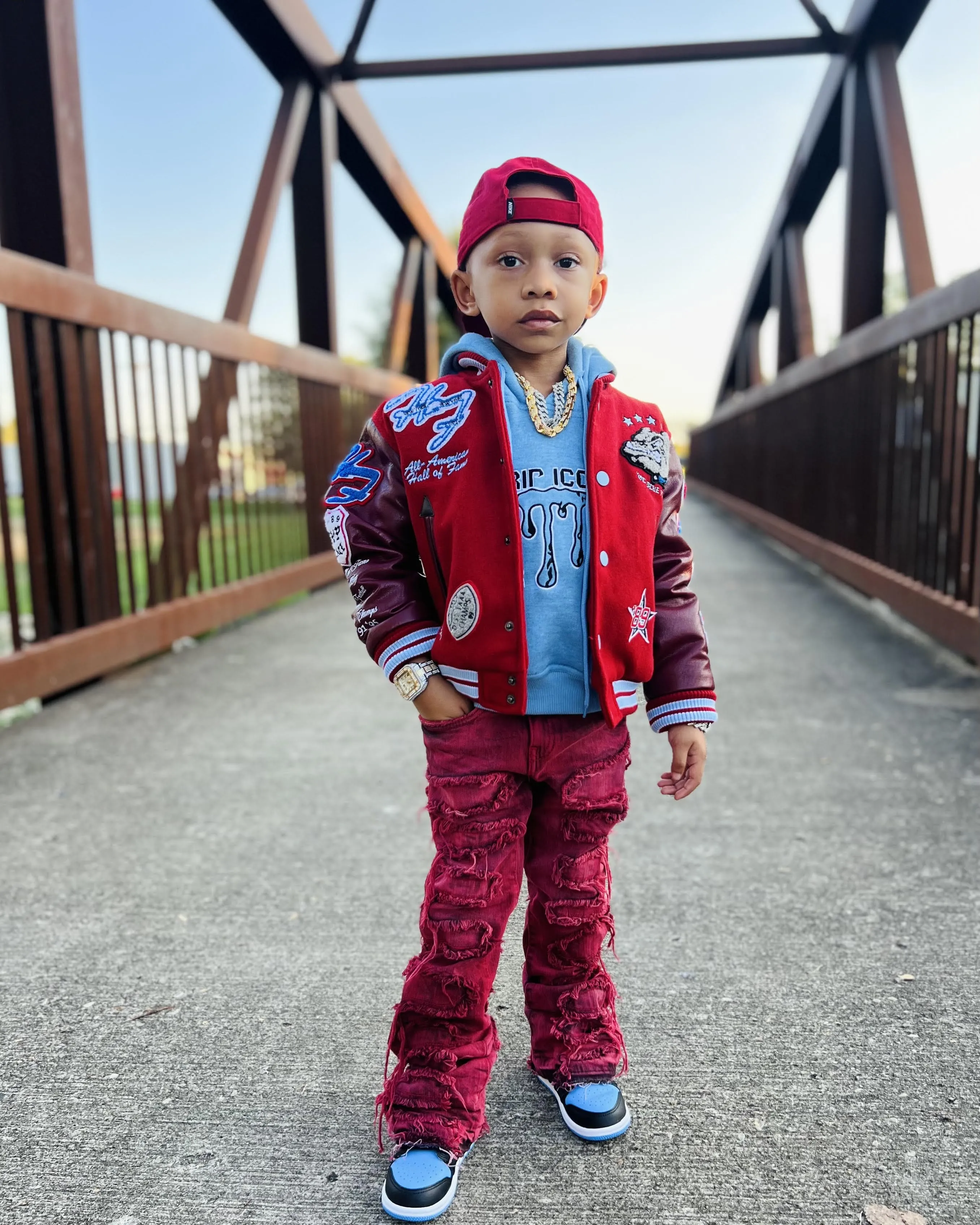 Kids Stacked Oasis Denim (Red)