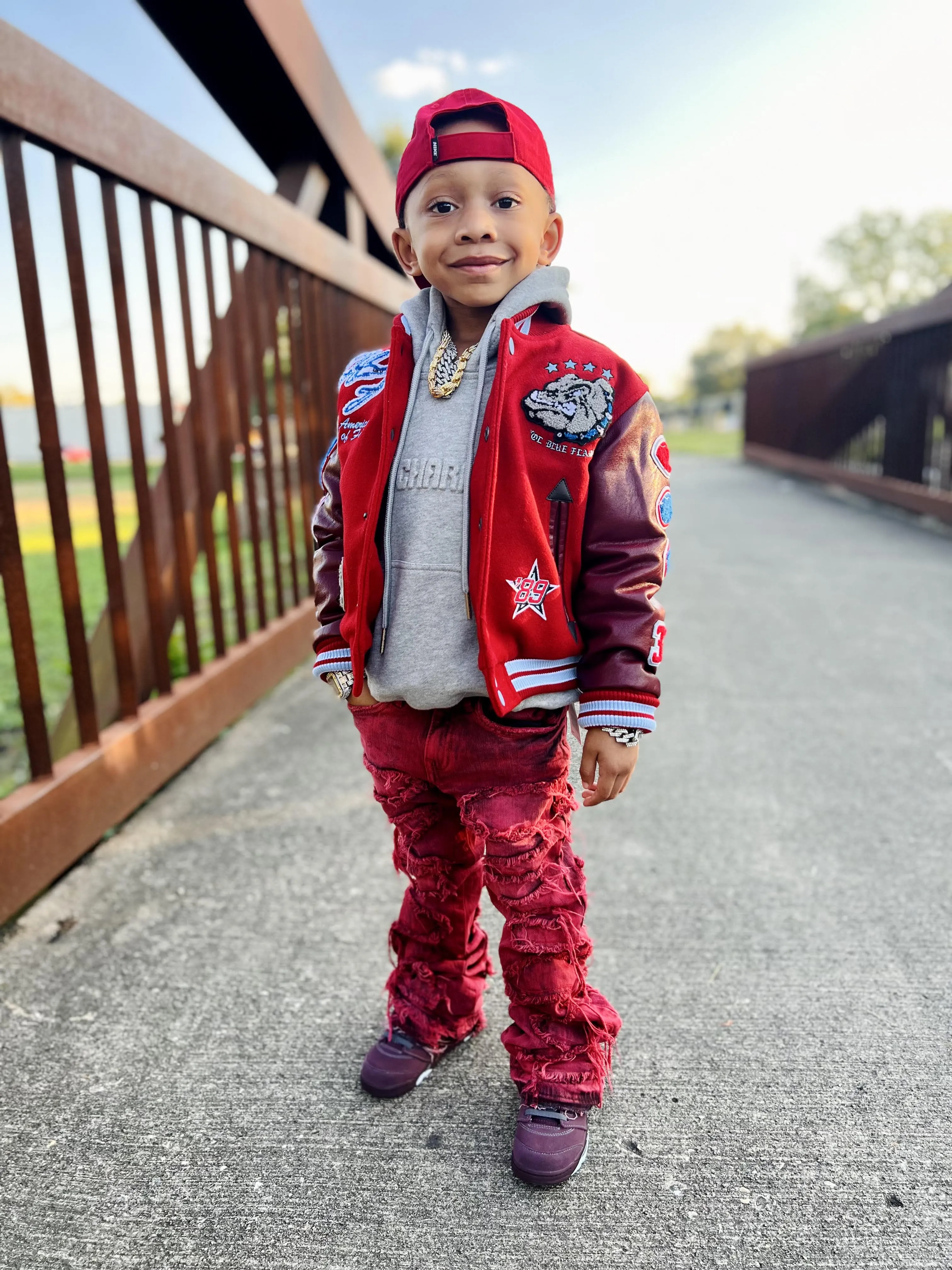 Kids Stacked Oasis Denim (Red)