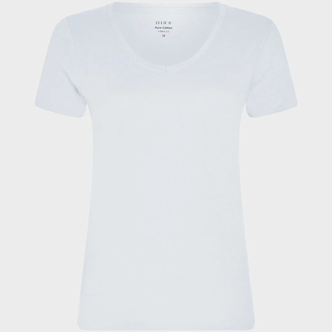 Ladies White V Neck T-Shirt