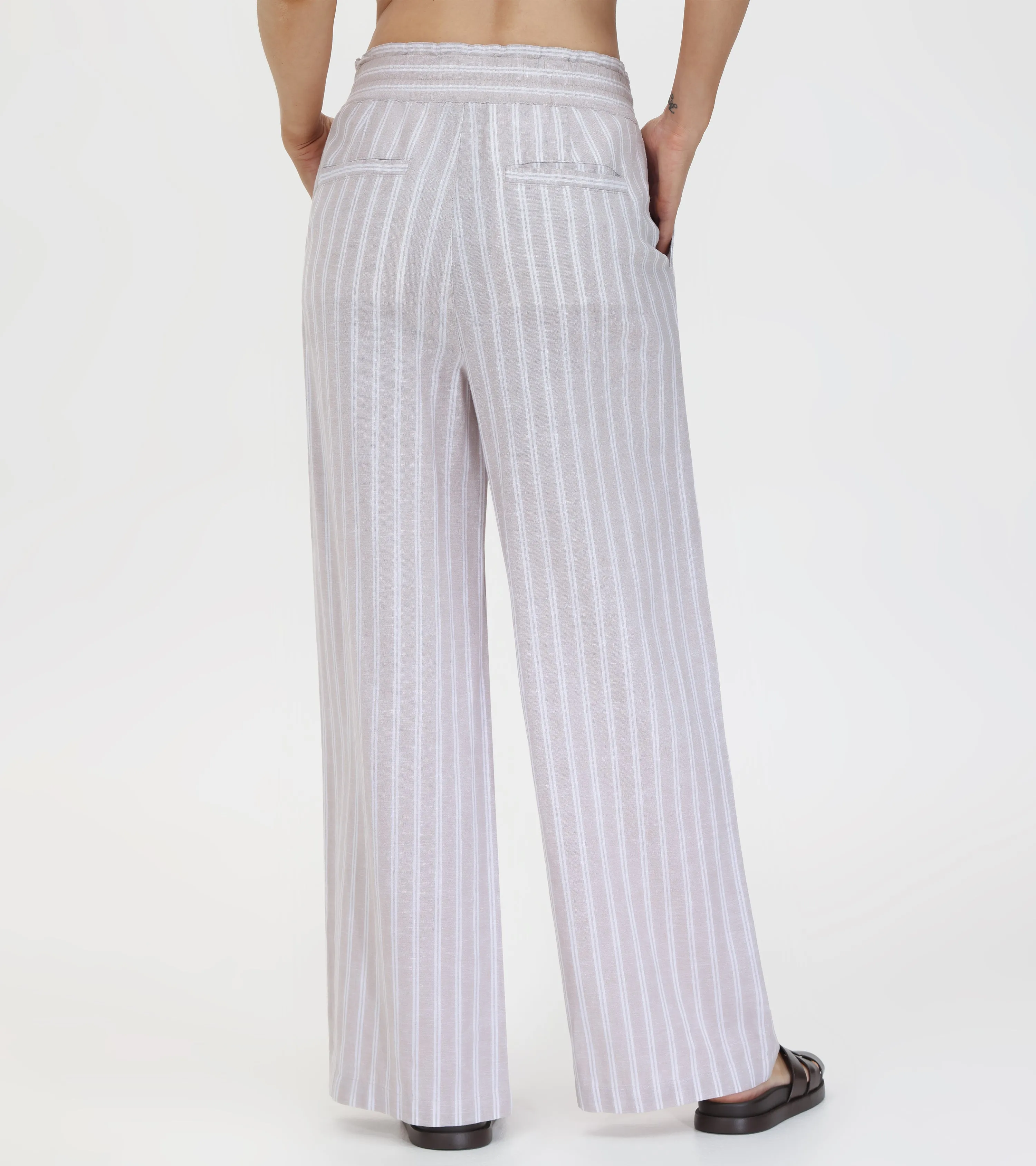 Linen Striped Wide Leg Pant