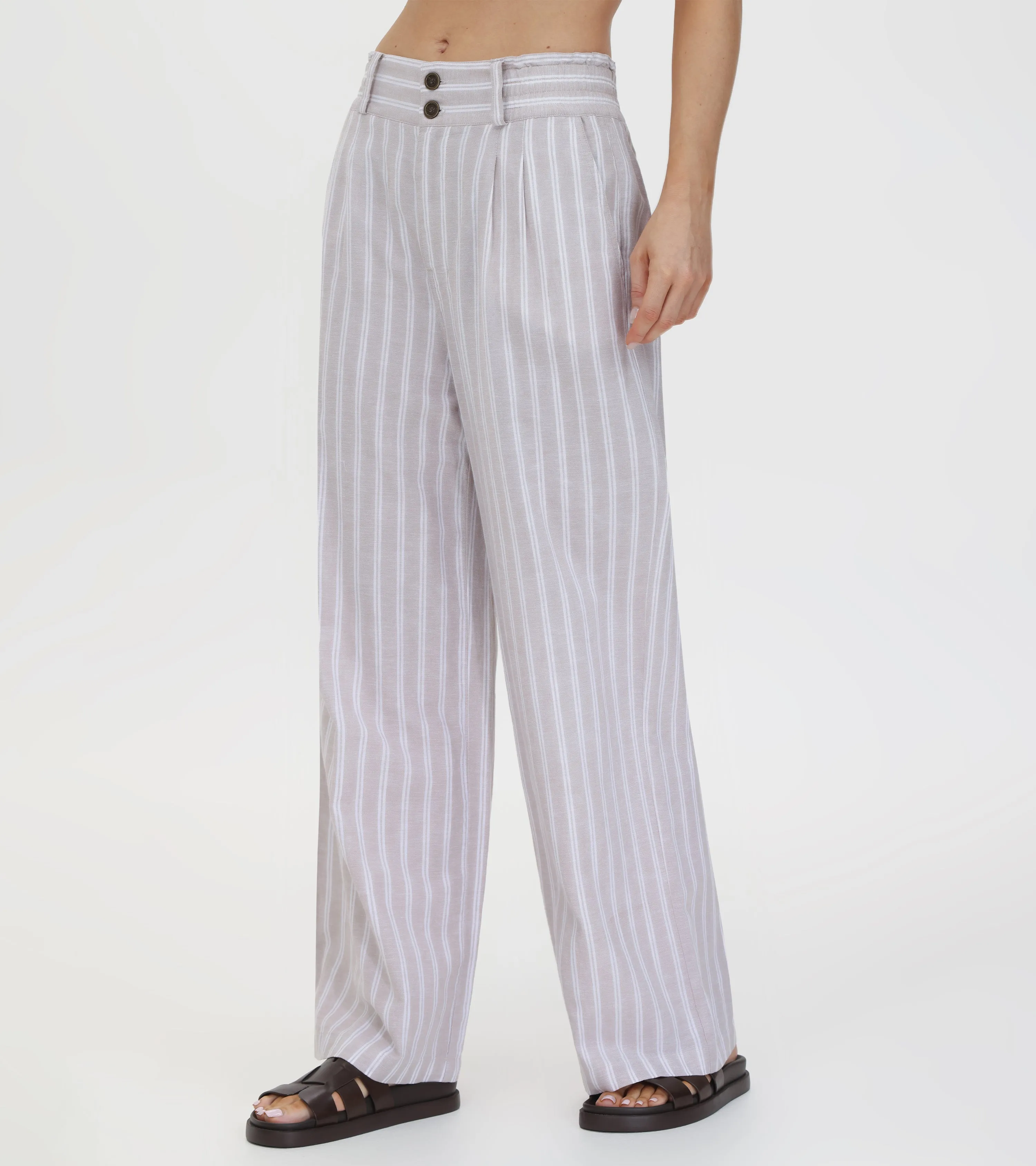 Linen Striped Wide Leg Pant