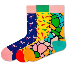 Love Sock Company 3 Pair Funky Women's Novelty Crew Dress Socks Chili Flamingo