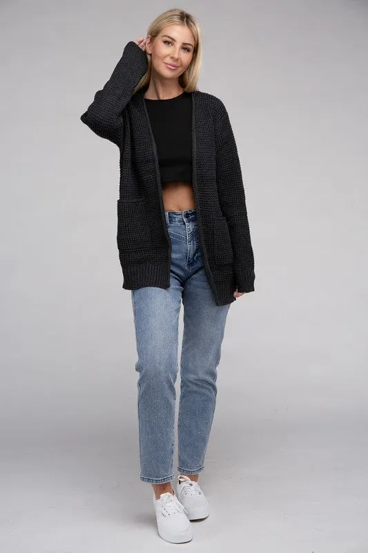 Low Gauge Waffle Open Cardigan Sweater