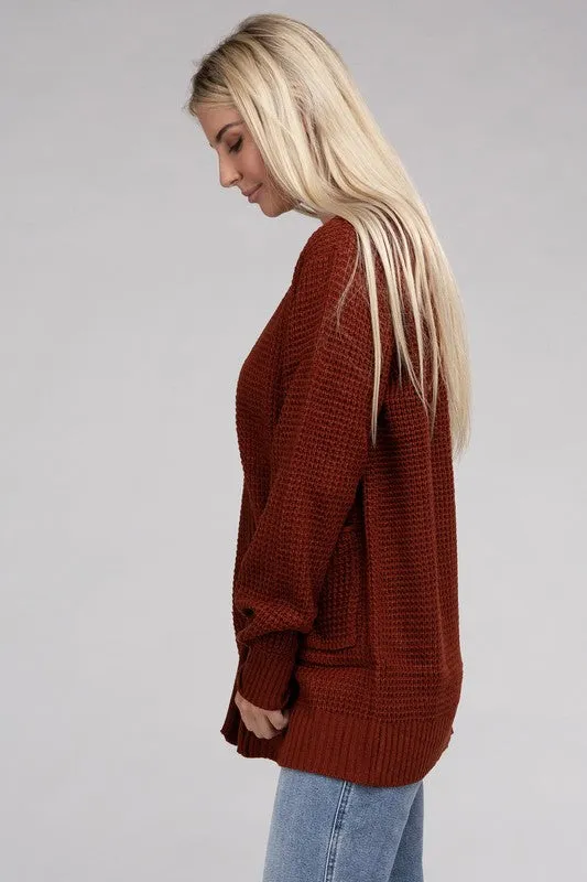 Low Gauge Waffle Open Cardigan Sweater