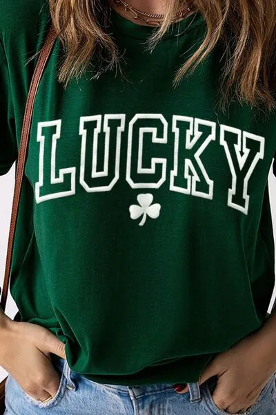 LUCKY Round Neck Short Sleeve T-Shirt