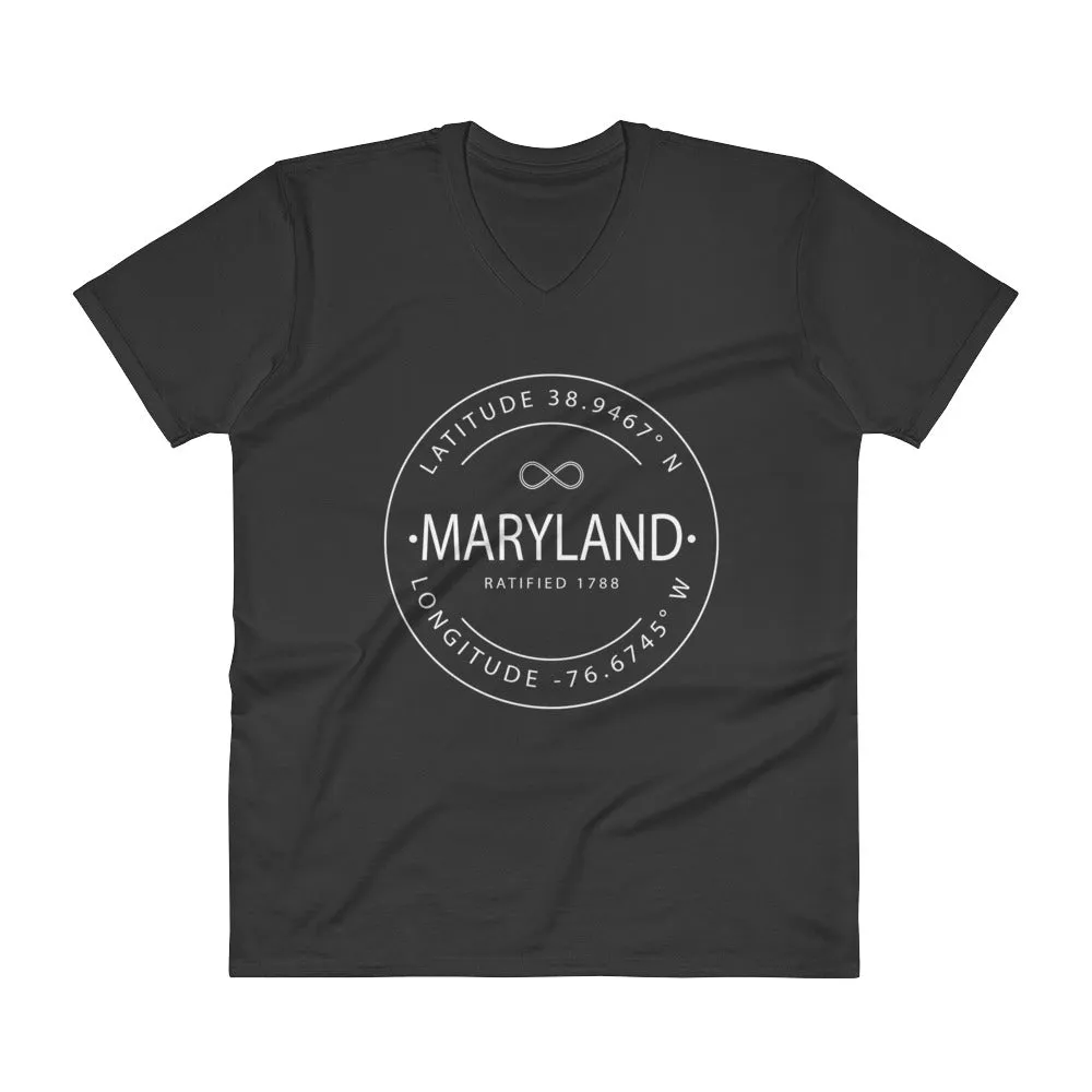 Maine - V-Neck T-Shirt - Latitude & Longitude