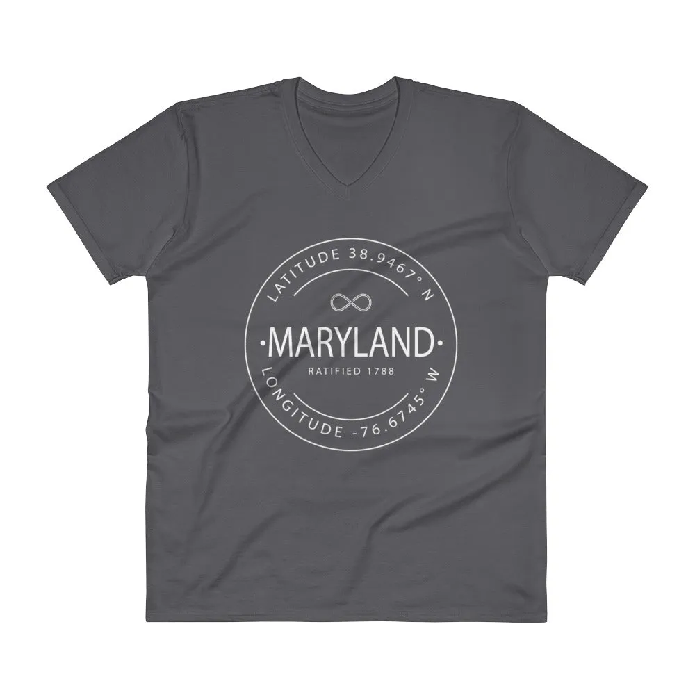 Maine - V-Neck T-Shirt - Latitude & Longitude