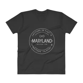 Maine - V-Neck T-Shirt - Latitude & Longitude