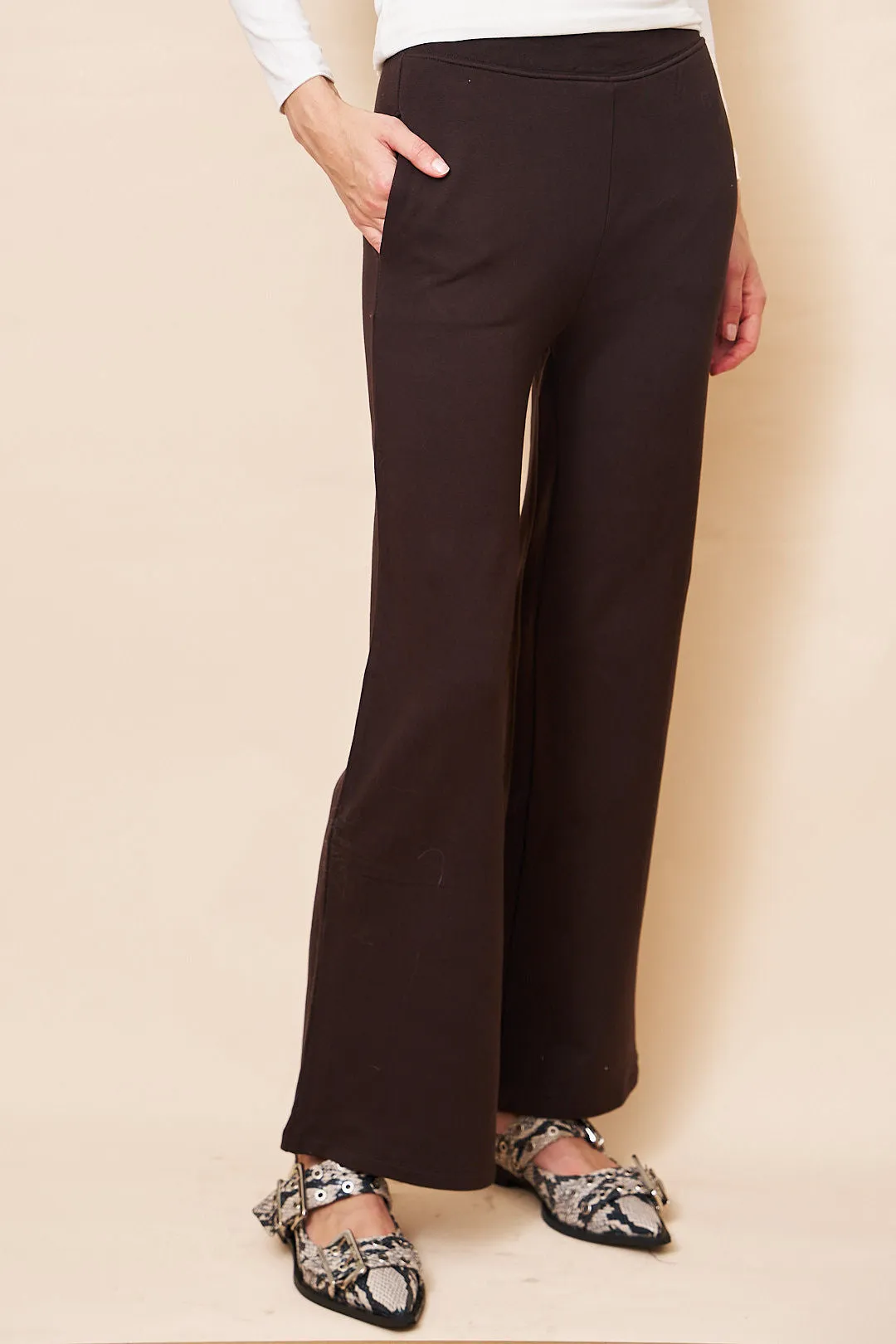 Majestic French Terry Wide Leg Pant in Coffee