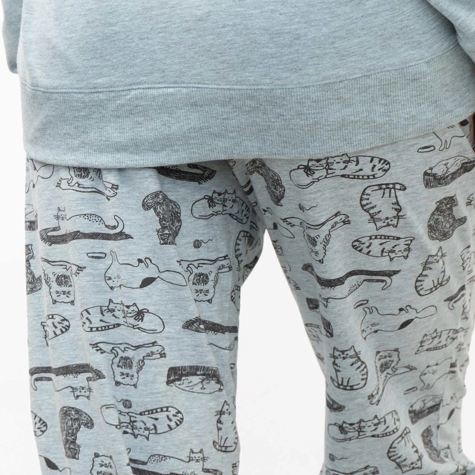 M&S Pyjama Set Long Sleeve Cat Print Cotton Jersey Relaxed Casual Trousers