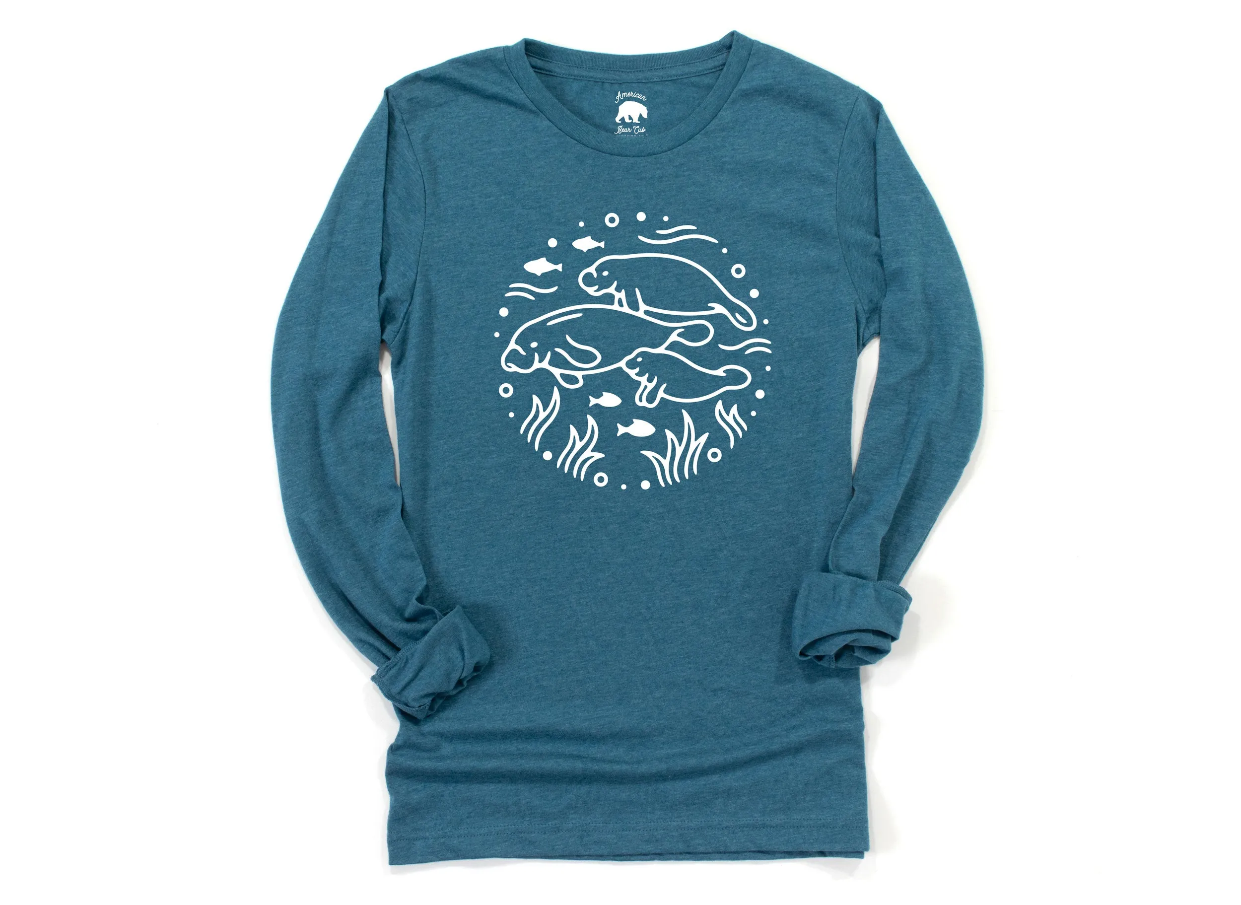 Manatee Family Underwater Adult Long Sleeve Shirts - light or dark artwork