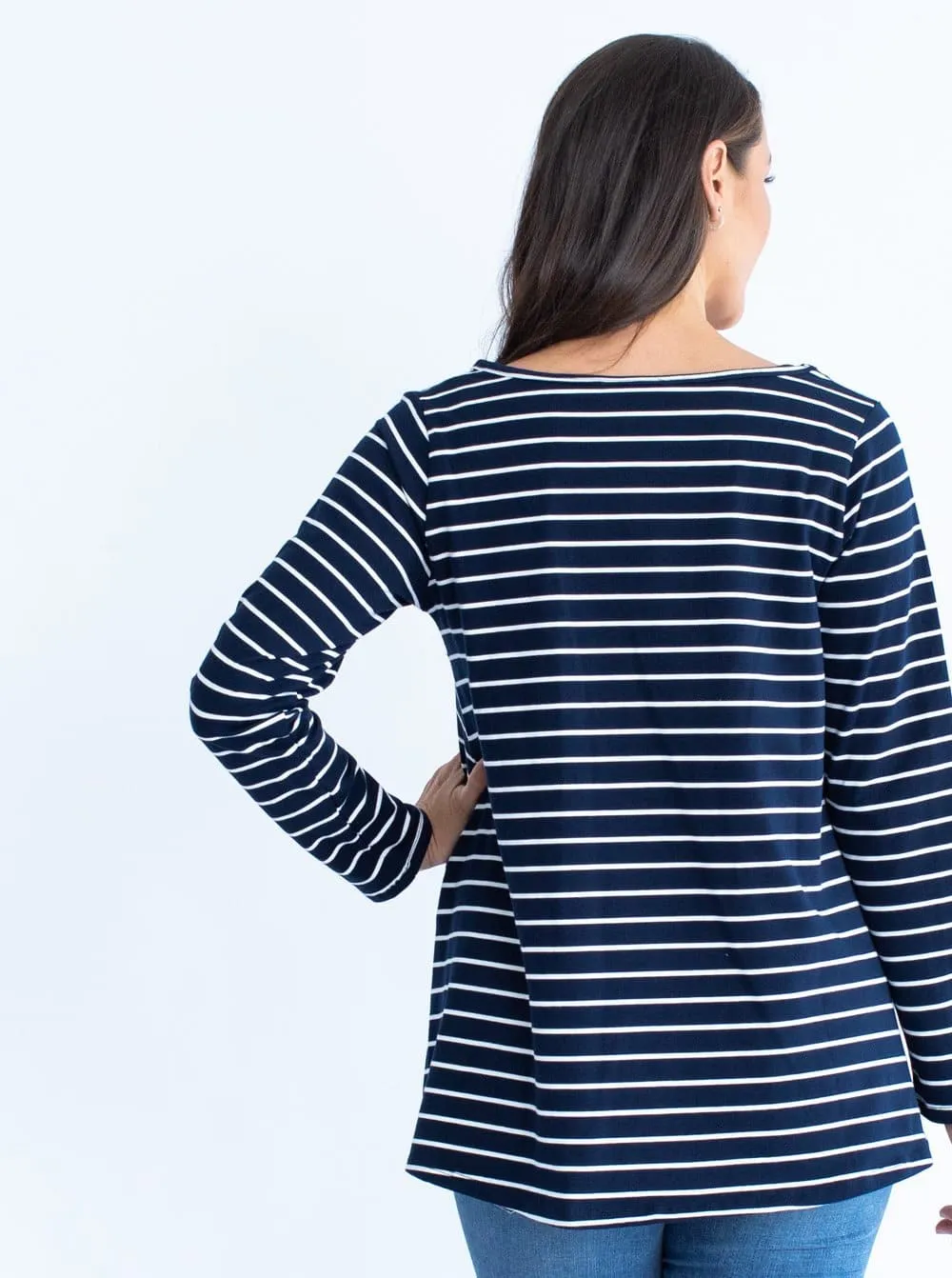 Maternity Cotton Swing Long Sleeve Tee Top - Stripes