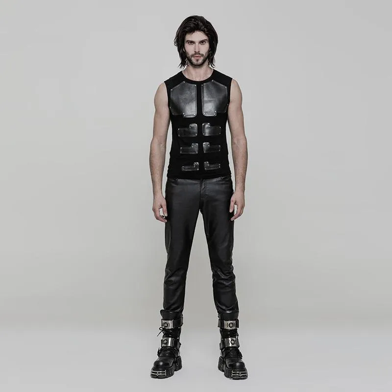 Men's Arrayed PU Deco Skinny Sleeveless T-shirt