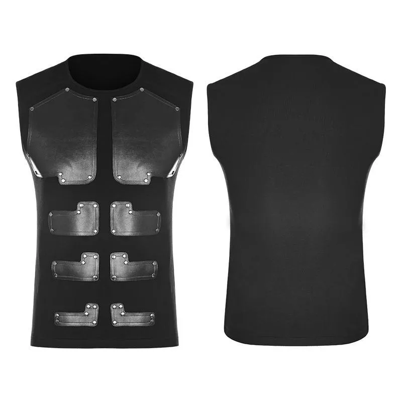 Men's Arrayed PU Deco Skinny Sleeveless T-shirt