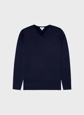 Men's Extra-Fine Merino V-neck in Light Navy