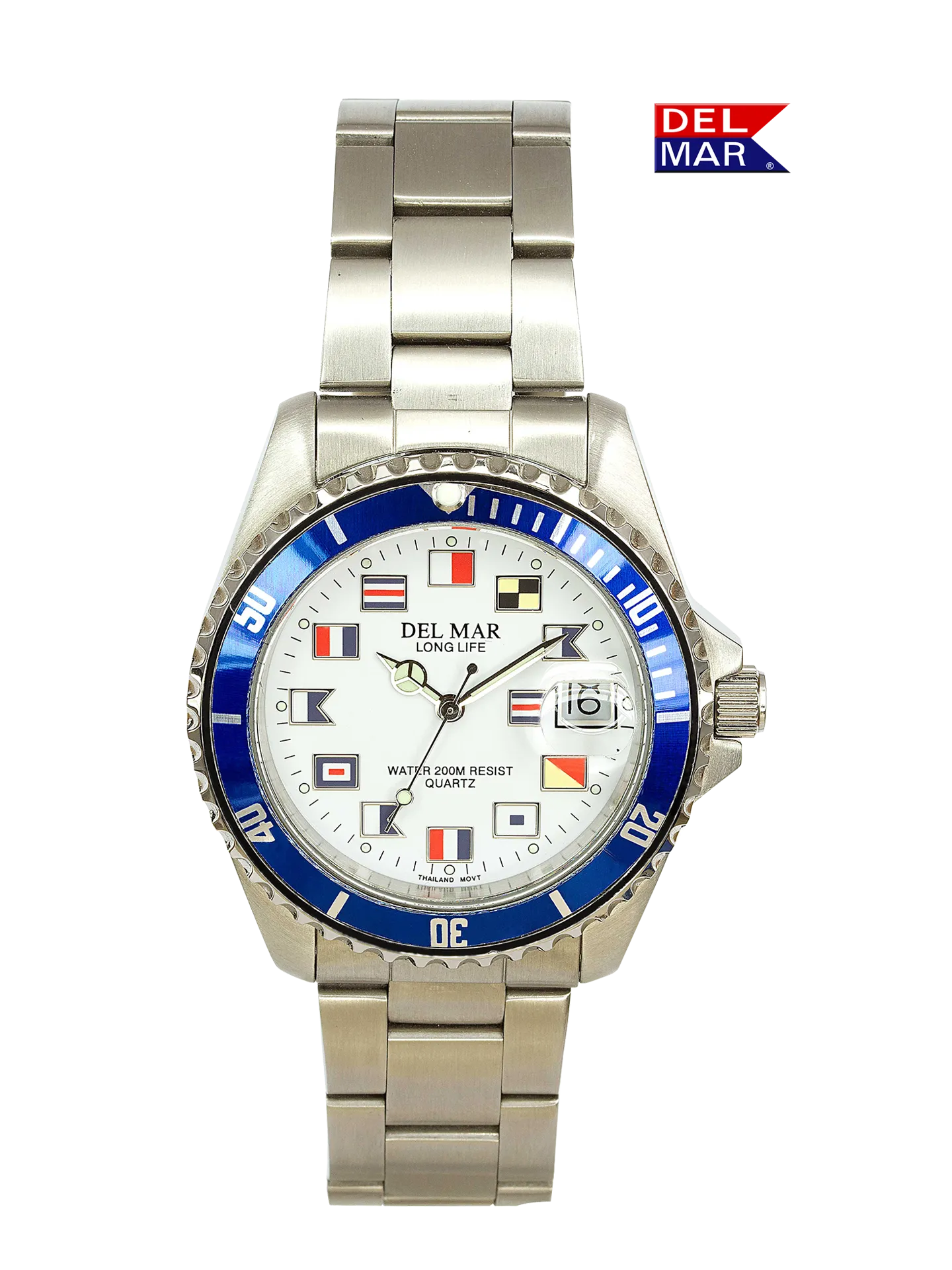 Men’s Long Life Classic Nautical Bracelet Blue Bezel SS Watch #50255