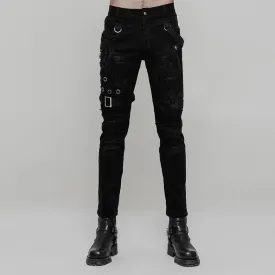 Men's Personality Distressed Mesh-paneled Skinny Trousers