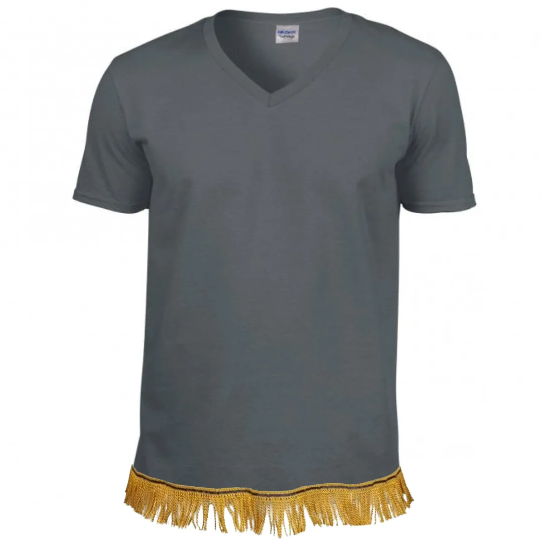 Men's Plain V-Neck Fringed T-Shirt