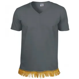 Men's Plain V-Neck Fringed T-Shirt