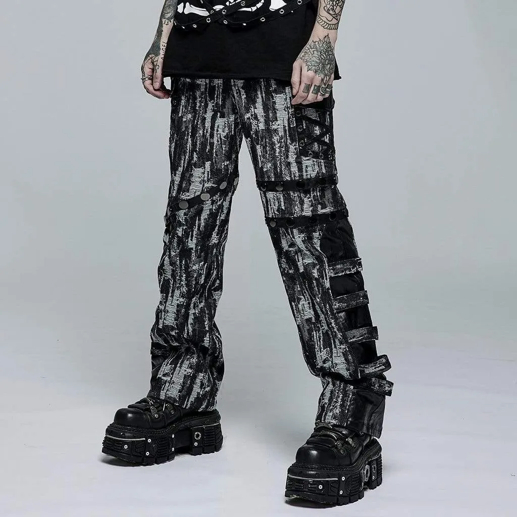 Men's Punk Distressed Splice Straight Pants