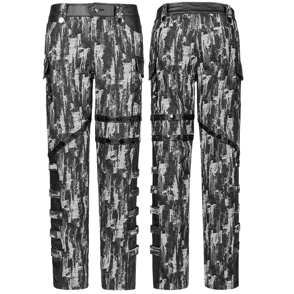 Men's Punk Distressed Splice Straight Pants