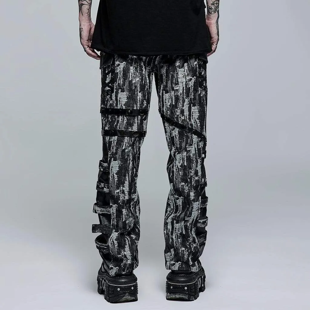 Men's Punk Distressed Splice Straight Pants